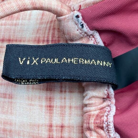 Vix Bia Tube Bikini Top Pink Plaid Print Halter Tie Adjustable Size Small - Picture 7 of 11